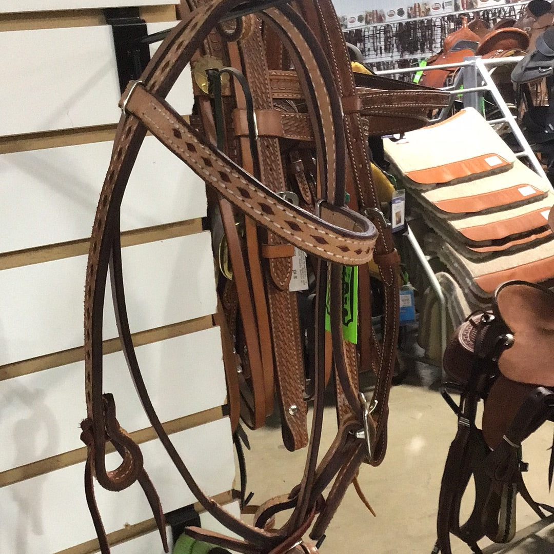 Irvine Roughout Buck Stitch Latigo Browband Headstall - Pony - Irvine Tack &amp; Western Wear