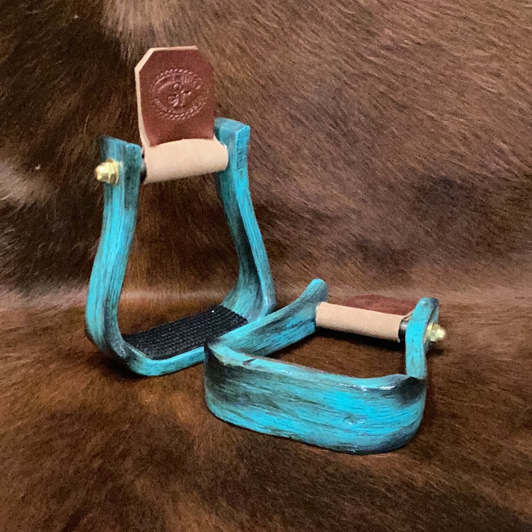 Nettles 2" Barrel Racer Gripper Stirrups - Varnish Black/Painted Turquoise