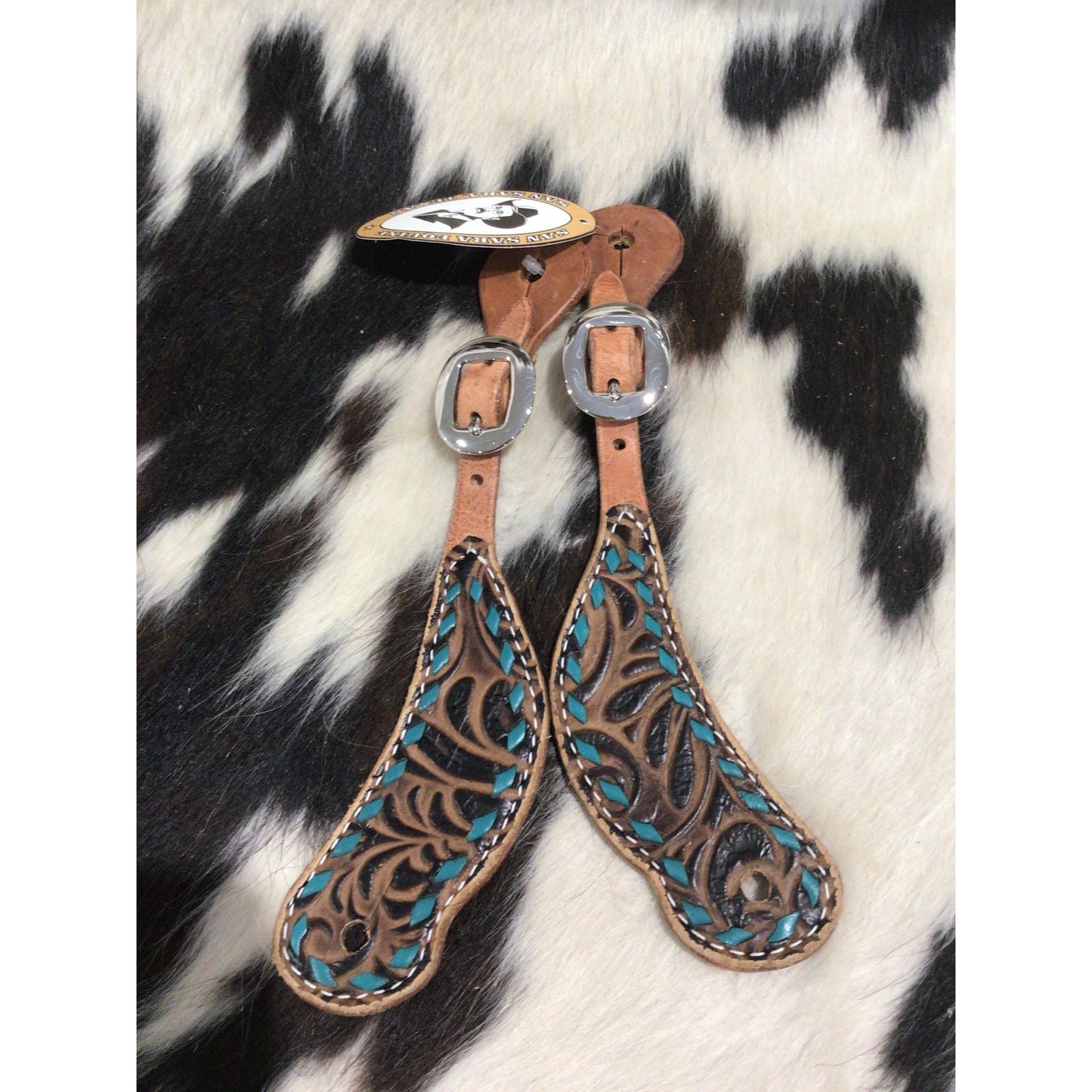 San Saba Shaped Spur Strap W/ Floral Print & Buckstitch