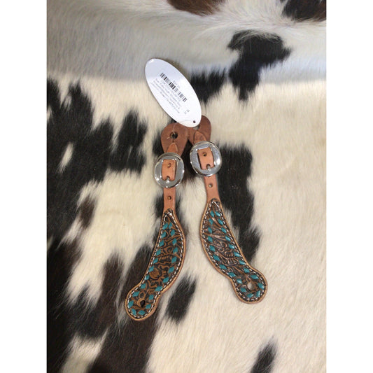 San Saba Youth Shaped Spur Straps w/Western Tool Print & Buckstitch