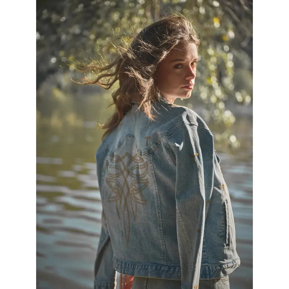 Blue B Boot Stitch Denim Trucker Jacket- Medium Wash