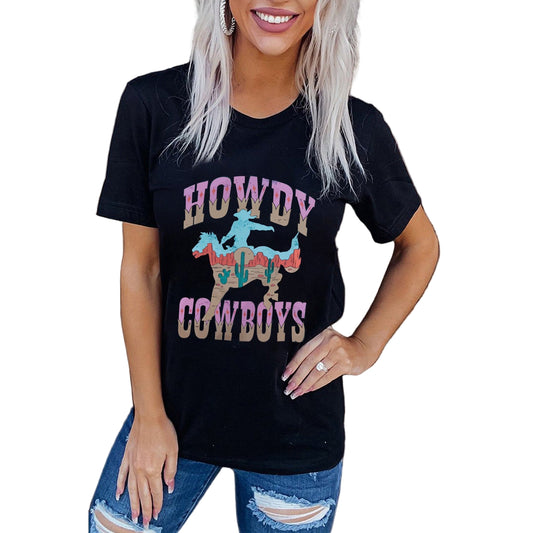 Dear Lover Women's Howdy Cowboys Western Graphic Tee - Black
