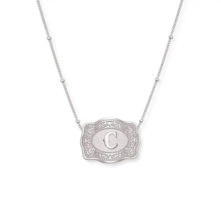 SpurWest Mini Belt Initial Buckle Necklace- Silver