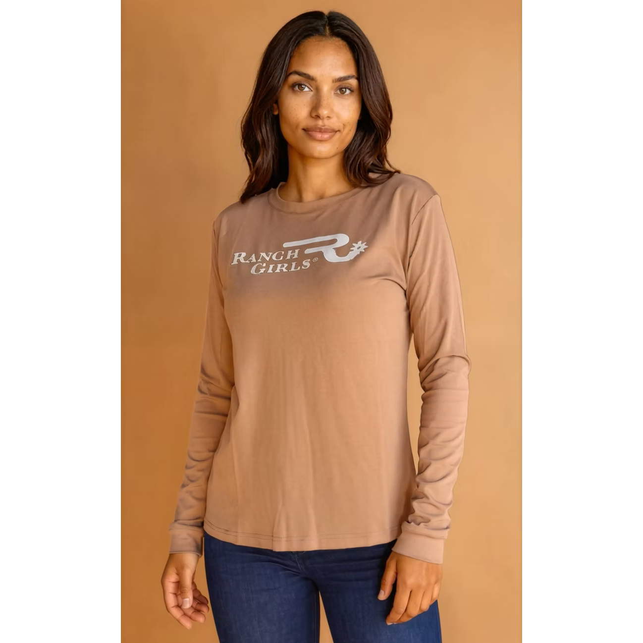 Ranch Girls Western Long Sleeve Sabrina Tee Shirt-Macchiato