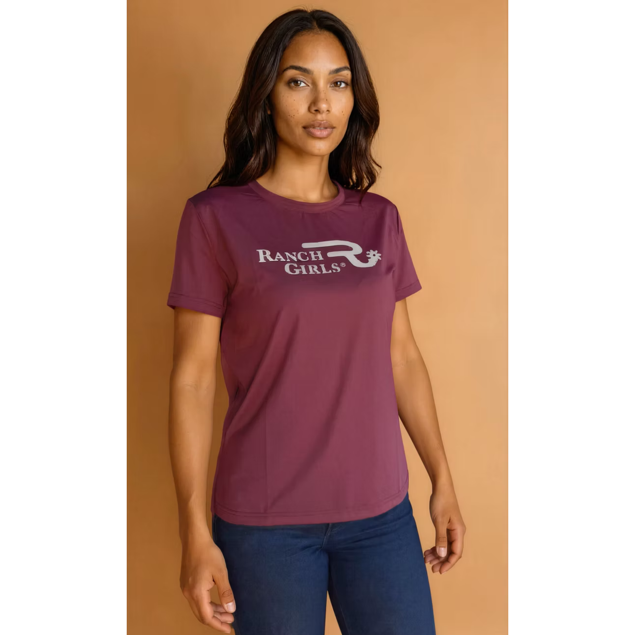 Ranch Girls Western Active Short Sleeve Frida Tee Shirt- Huckleberry