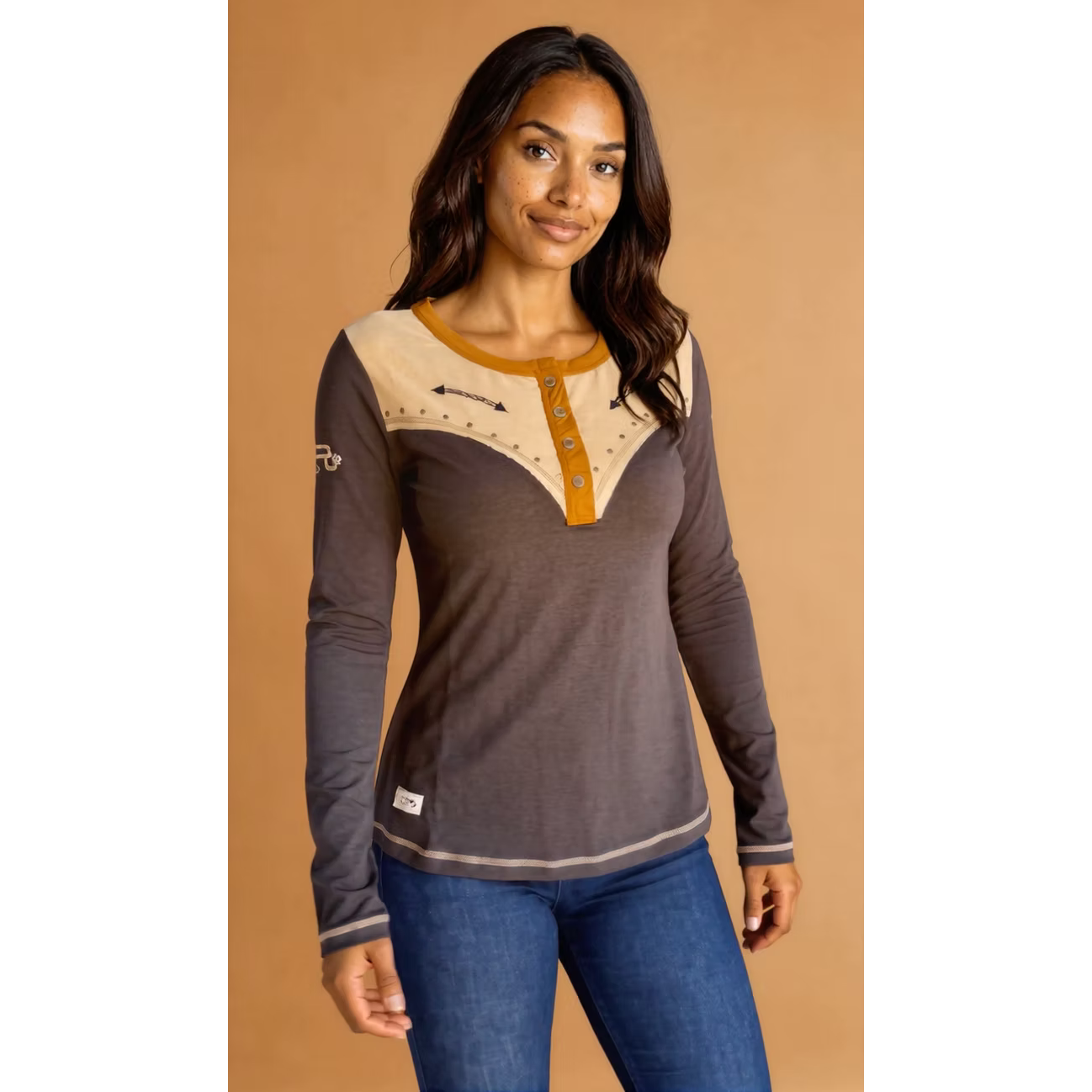 Ranch Girls Long Sleeve HENLEY Darcy Tee Shirt-Multiple Colours