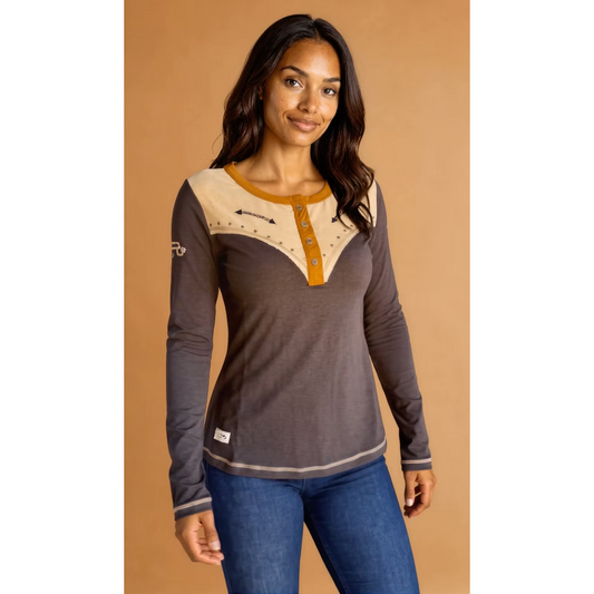 Ranch Girls Long Sleeve HENLEY Darcy Tee Shirt-Multiple Colours