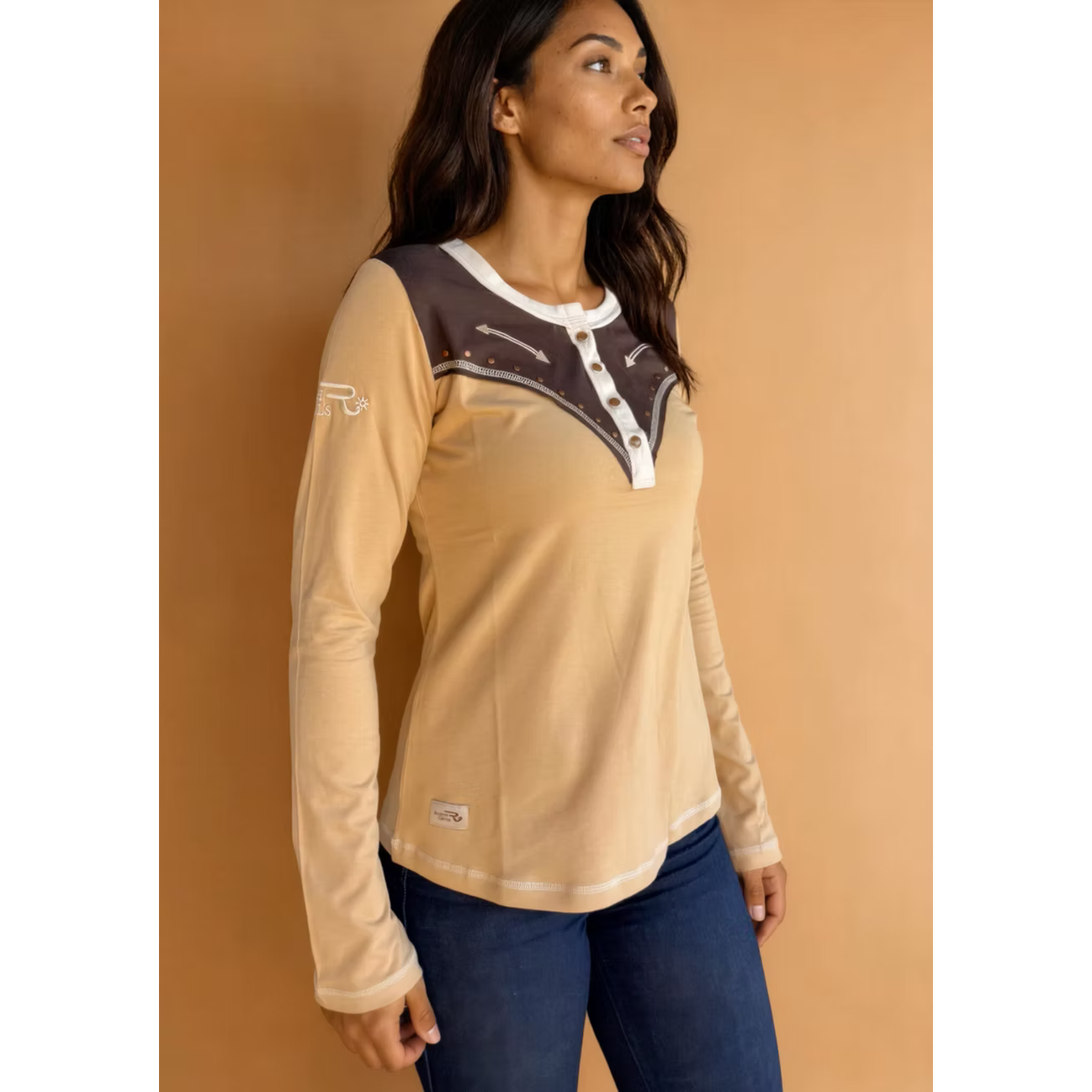 Ranch Girls Long Sleeve HENLEY Darcy Tee Shirt-Multiple Colours
