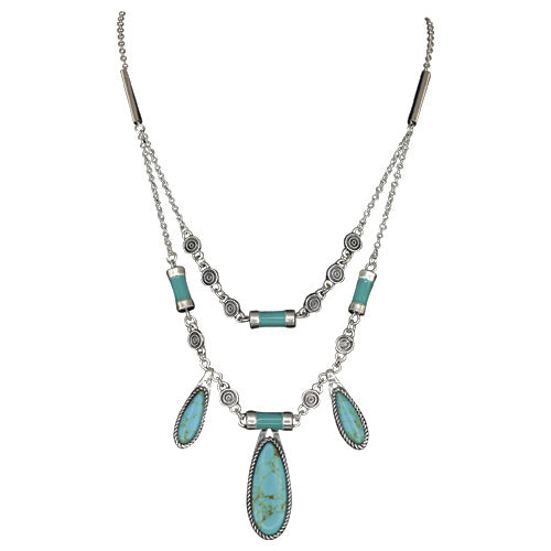 Justin 2 Strand Necklace with Colored Stone Pendant