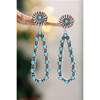 Dear Lover Silver Flower Turquoise Western Fashion Earrings