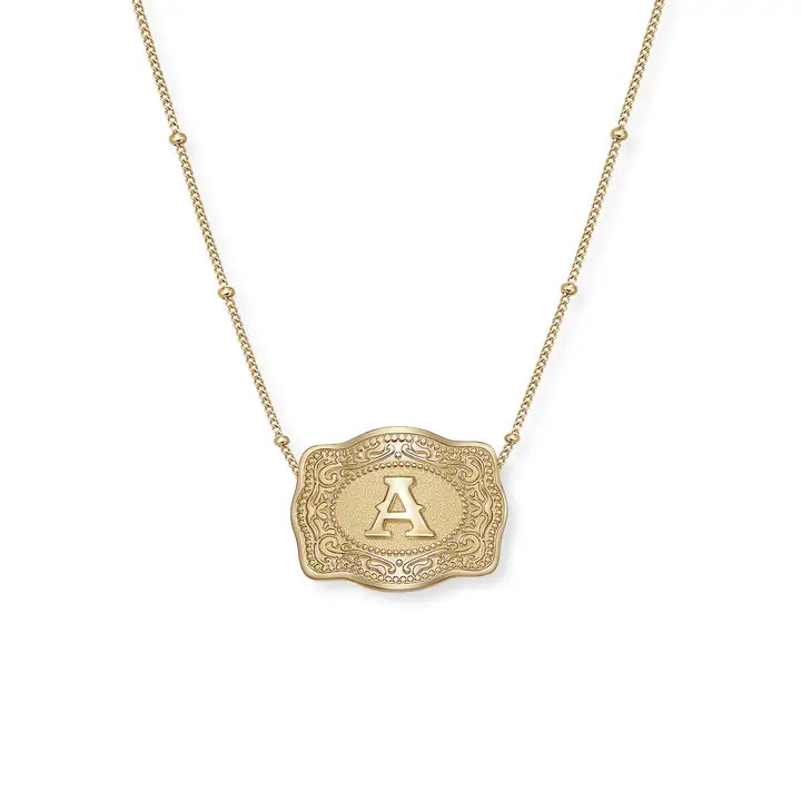 SpurWest Mini Belt Initial Buckle Necklace- Gold