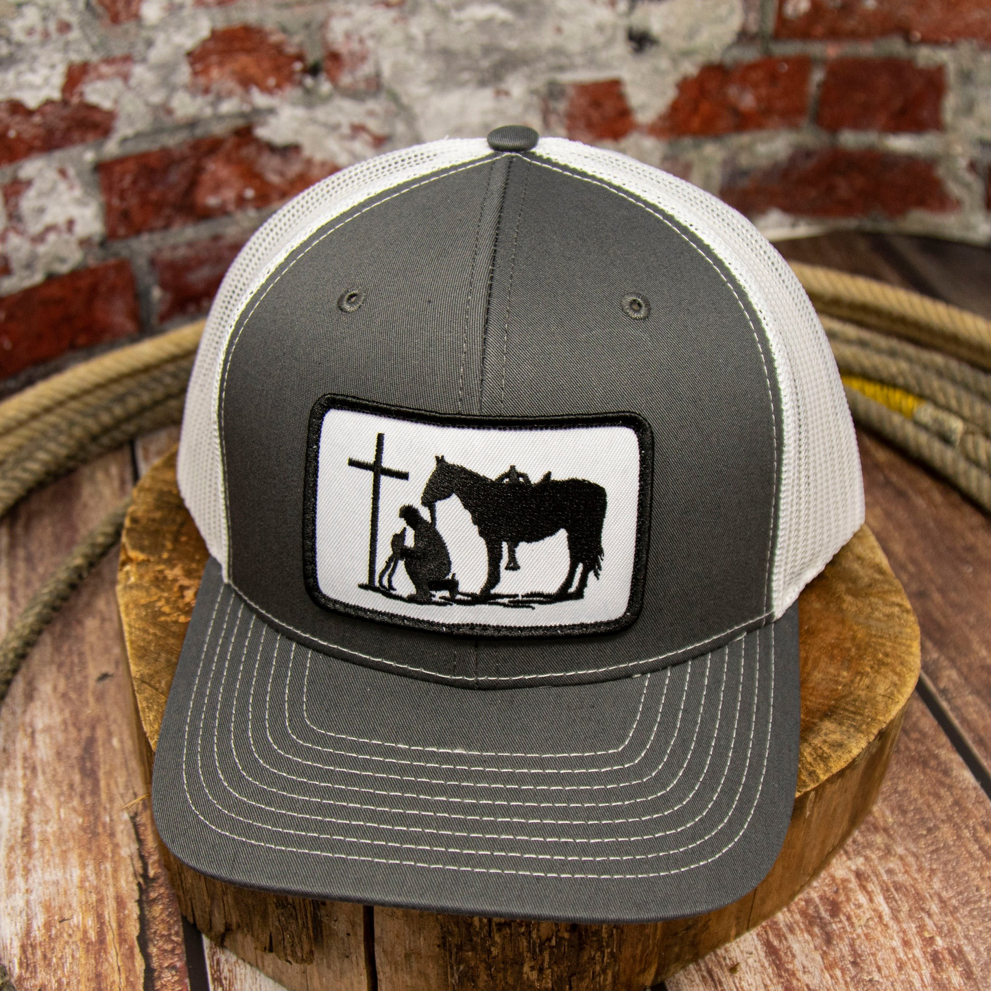 Dally Up Caps Embroidered Praying Cowboy Center Patch