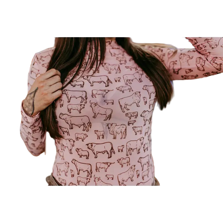 Merigold Kiss Women's Western Farm Animal Mesh Top - Pink