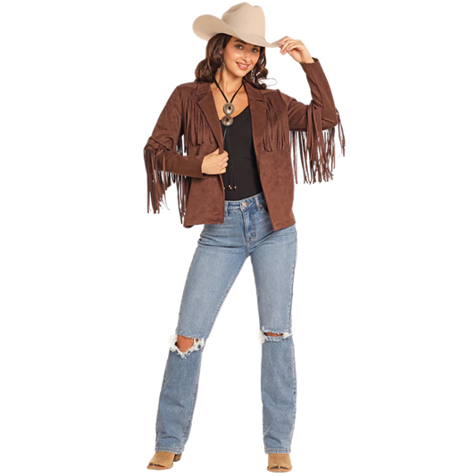 Rock & Roll  Women's Long Sleeve Microsuede Jacket with Fringe