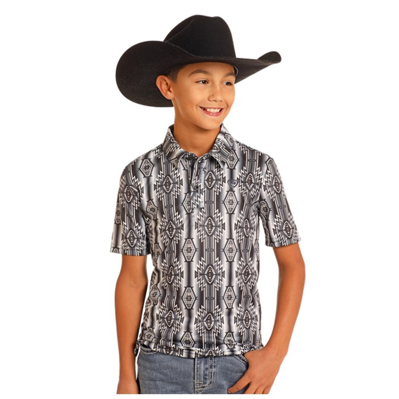 Rock & Roll Boy's Printed Polo Short Sleeve Shirt - Black