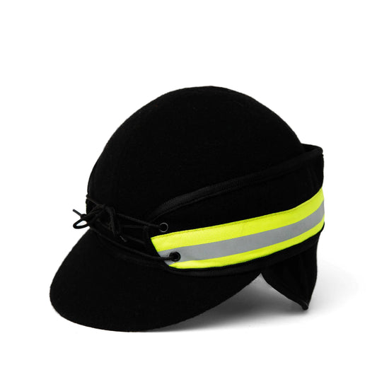 Crown Cap Melton Railroad Hat with Reflective Tape - Black