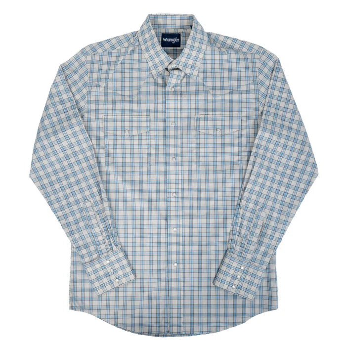 Wrangler Men's Pearl Snap Plaid Wrinkle Resist Western Long Sleeve Shirt