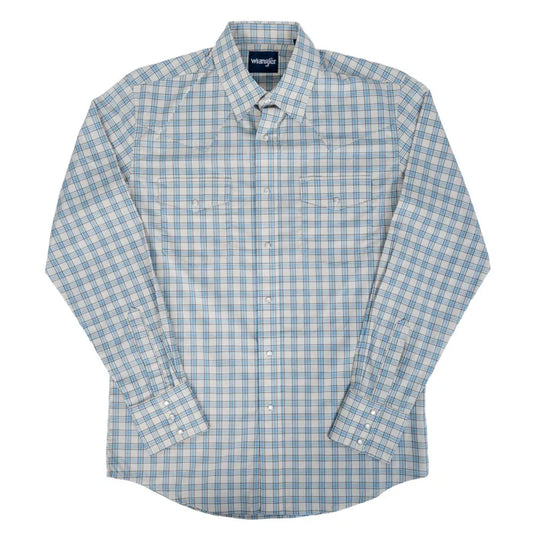 Wrangler Men's Pearl Snap Plaid Wrinkle Resist Western Long Sleeve Shirt