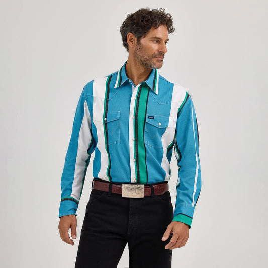Wrangler Men's Wrangler Vintage Inspired Classic Fit LS Shirt - Blue Multi Stripe