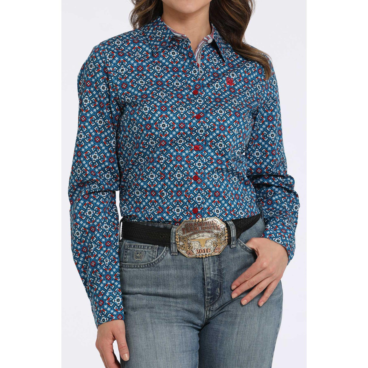 Cinch Women's Long Sleeve Print Shirt 725- Blue