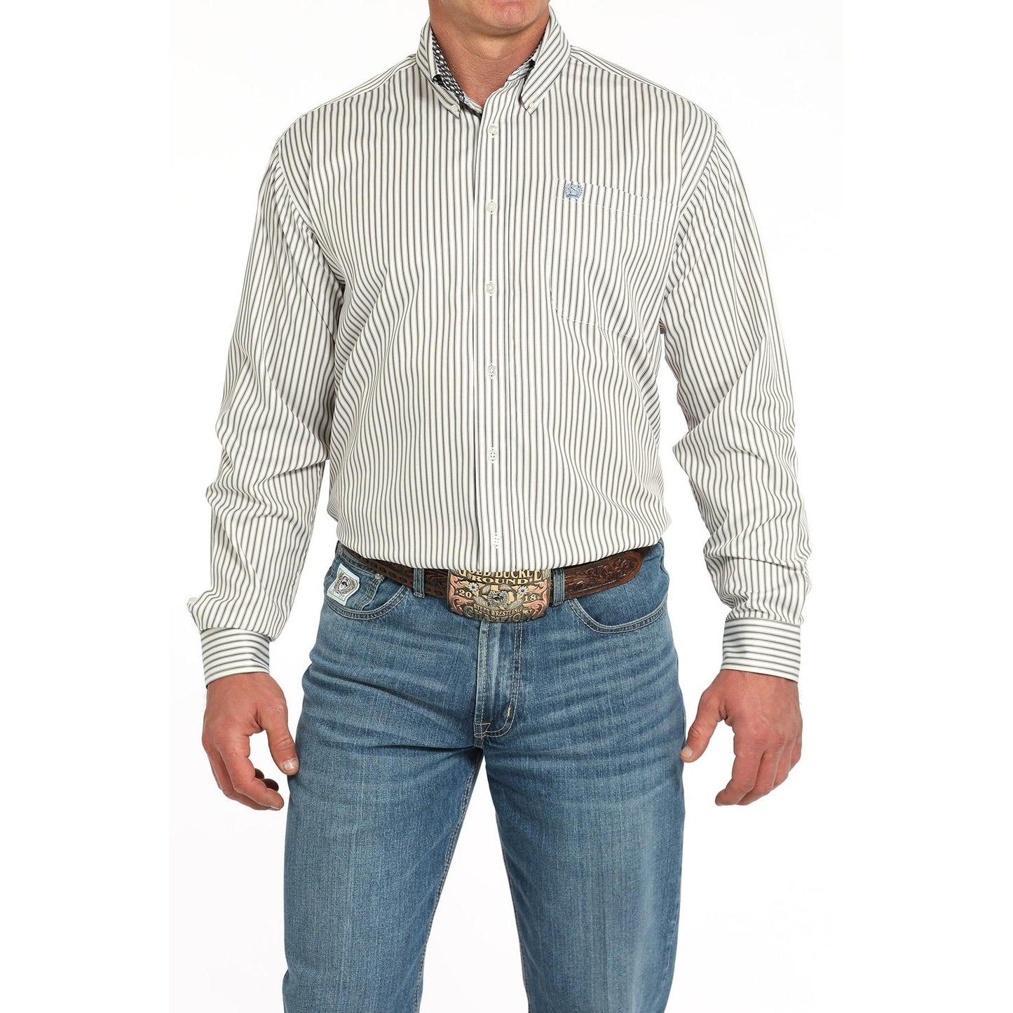 Cinch Men's Long Sleeve Stripe Shirt 725 - Cream