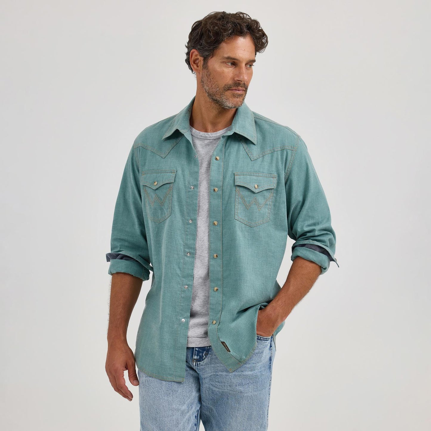 Wrangler Men's Wrangler Retro Modern Fit Premium Long Sleeve Shirt - Pine