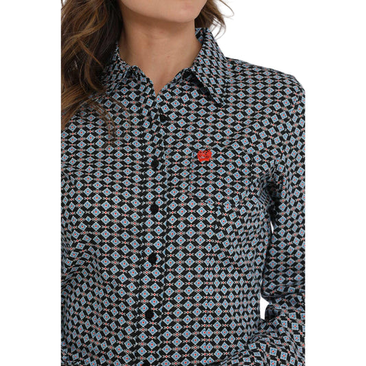 Cinch Women's Long Sleeve Print Shirt 725- Black