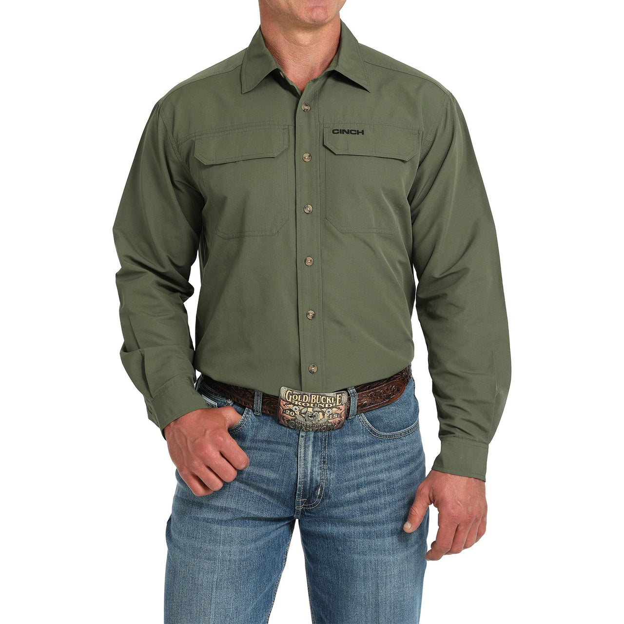 Cinch Men's Long Sleeve Solid Arenaflex Shirt 725 - Olive