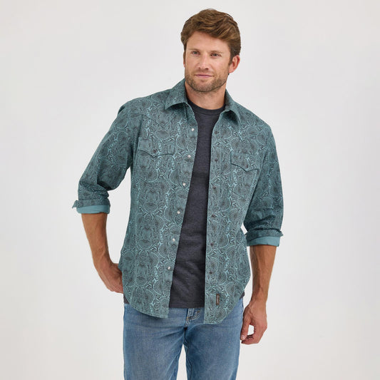 Wrangler Men's Wrangler Retro Modern Fit Premium Long Sleeve Shirt - Pine/Black