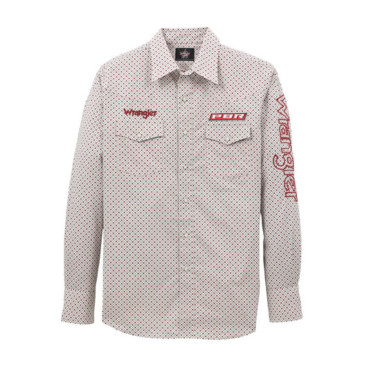 Wrangler Men's Wrangler PBR Logo Long Sleeve Snaps Shirt - Gray/Red