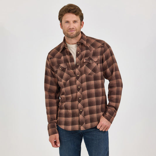 Wrangler Men's Wrangler Retro Modern Fit Flannel Long Sleeve Snap Shirt - Brown