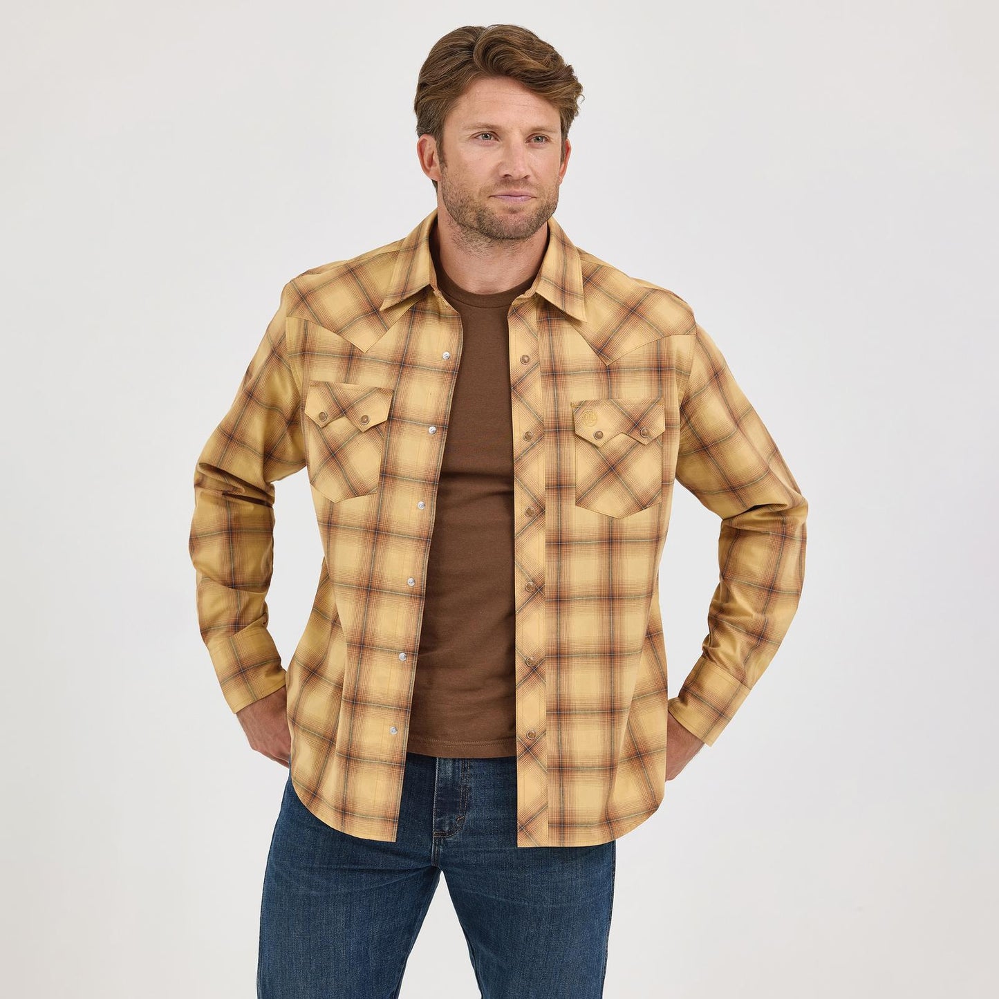 Wrangler Men's Wrangler Retro Modern Fit Long Sleeve Shirt - Curry