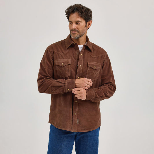 Wrangler Men's Wrangler Retro Modern Fit Premium Long Sleeve Shirt - Brown