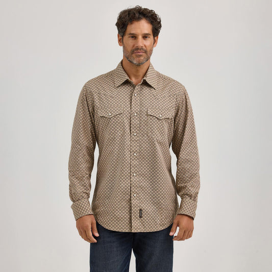 Wrangler Men's Wrangler Retro Modern Fit Premium Long Sleeve Shirt - Brown/Teal
