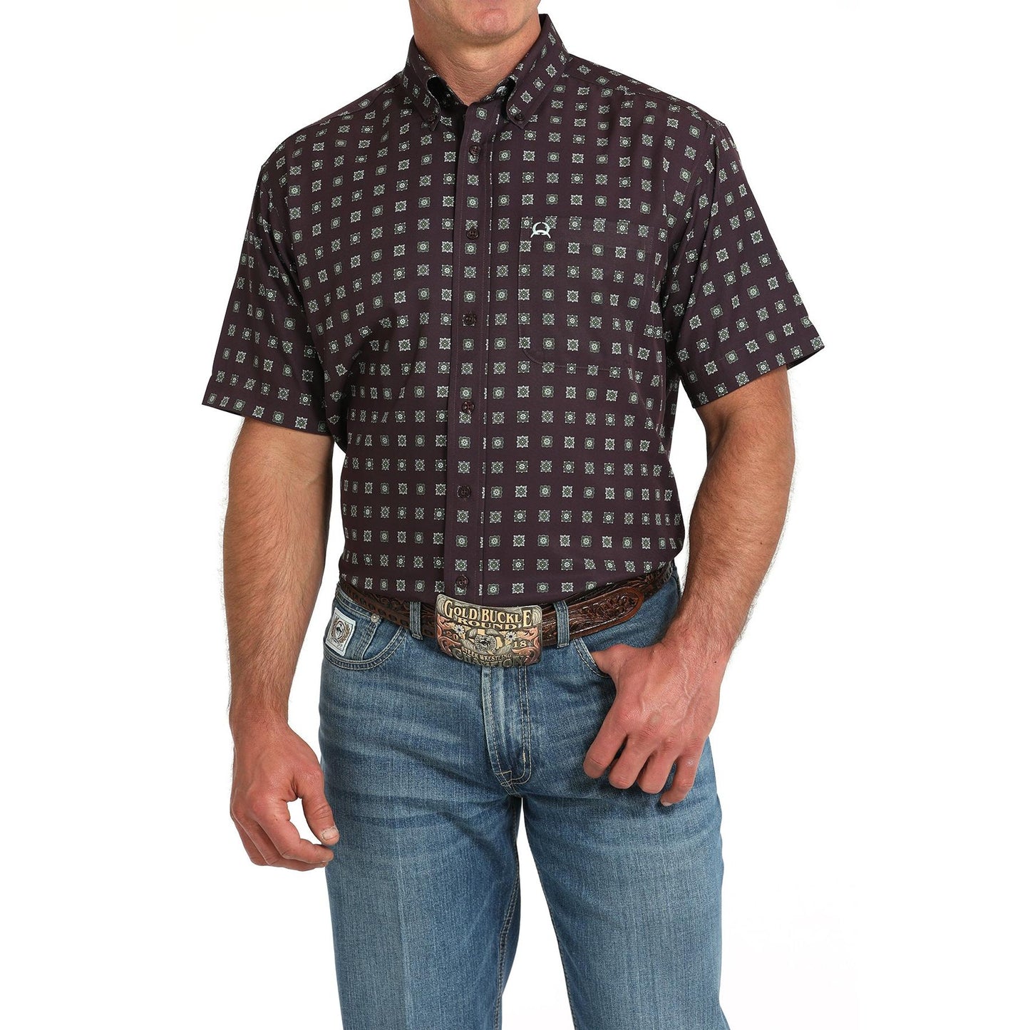 Cinch Men's Short Sleeve Print Arenaflex Shirt 725  - Purple
