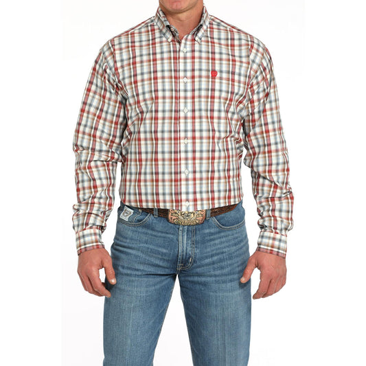 Cinch Men's Print Long Sleeve Plaid Shirt 725 - Cream