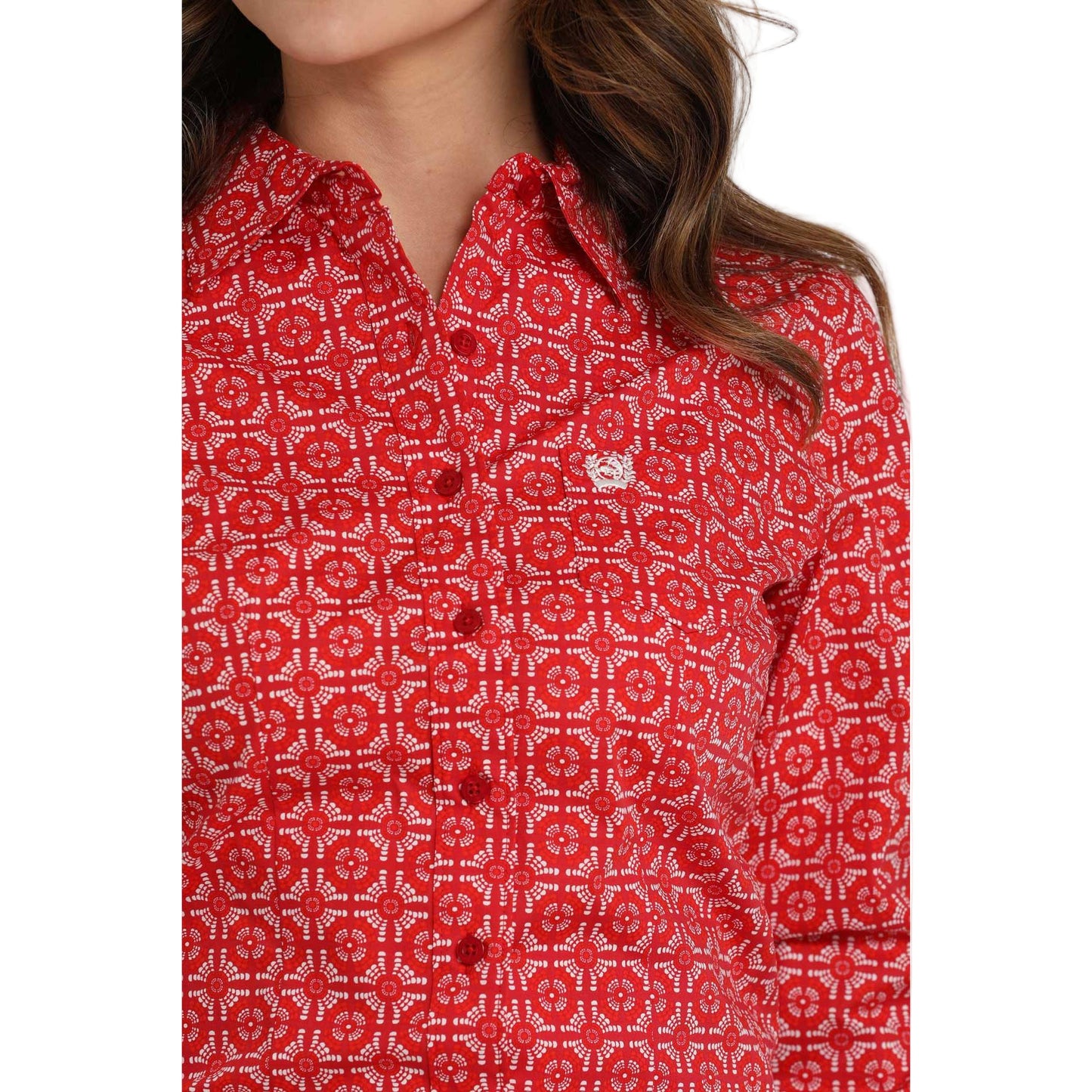 Cinch Women's Long Sleeve Print Shirt 725- Red