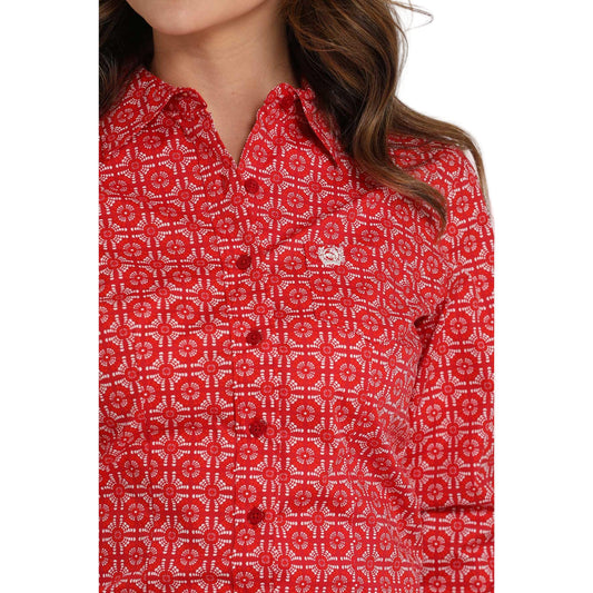 Cinch Women's Long Sleeve Print Shirt 725- Red