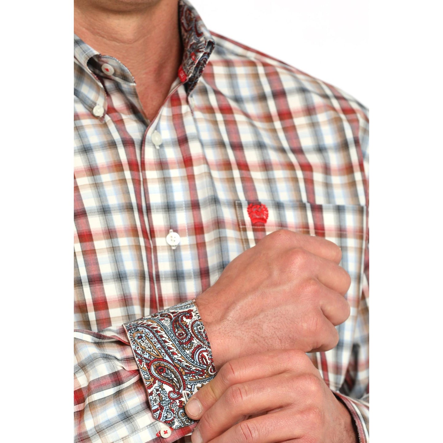 Cinch Men's Print Long Sleeve Plaid Shirt 725 - Cream