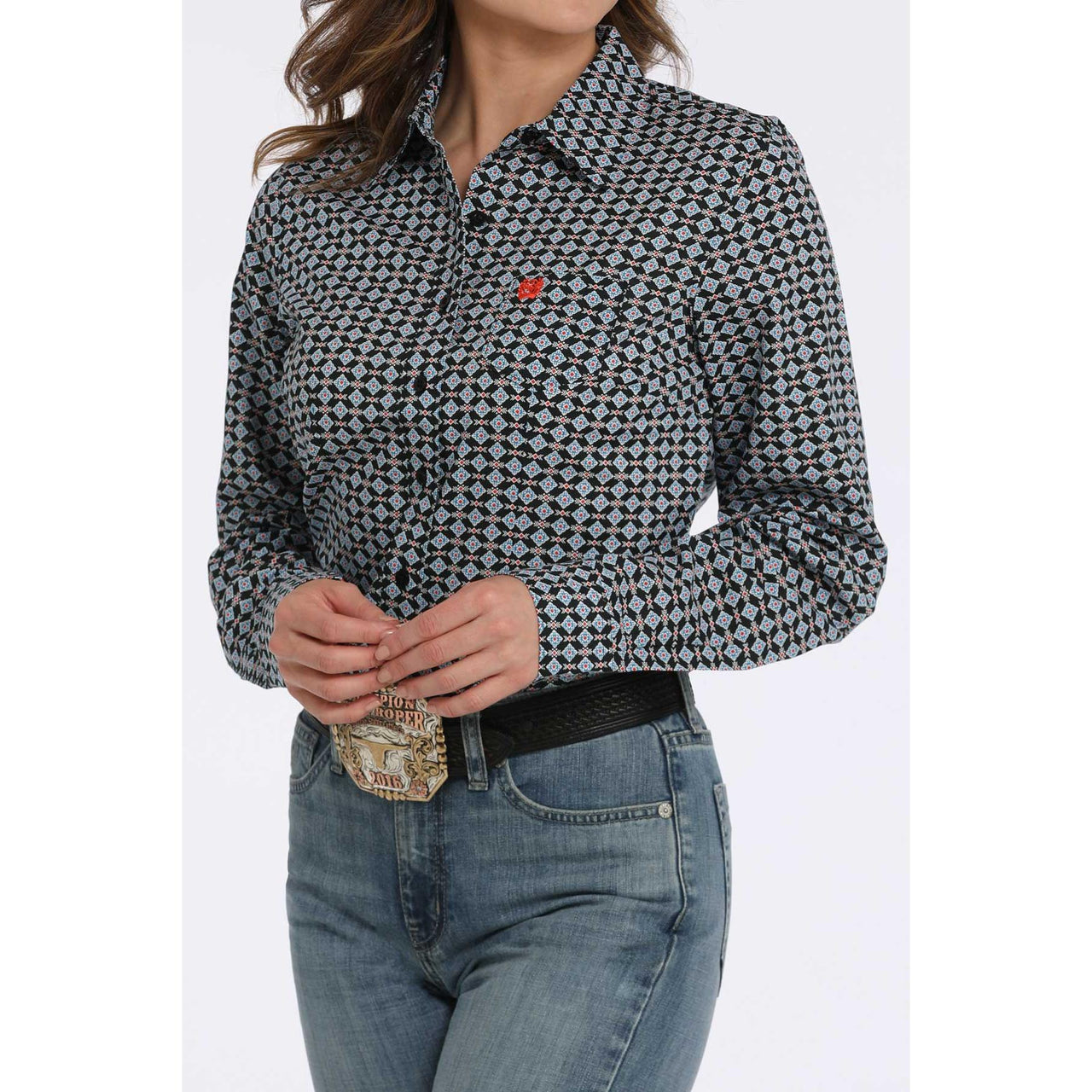 Cinch Women's Long Sleeve Print Shirt 725- Black