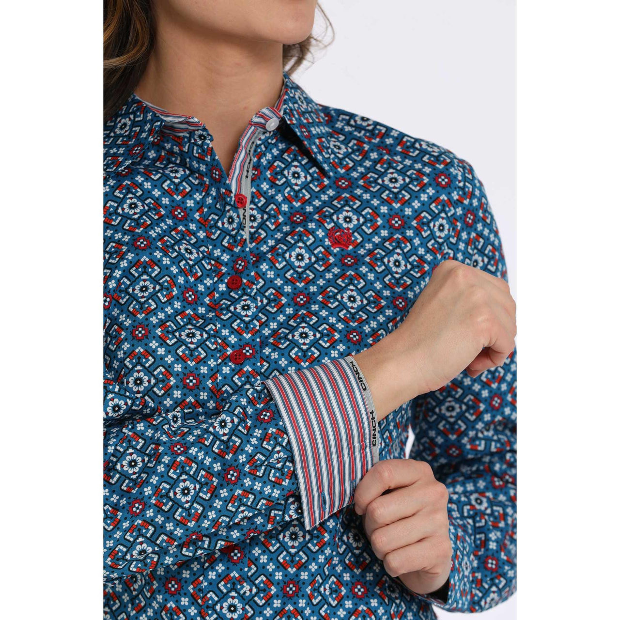 Cinch Women's Long Sleeve Print Shirt 725- Blue
