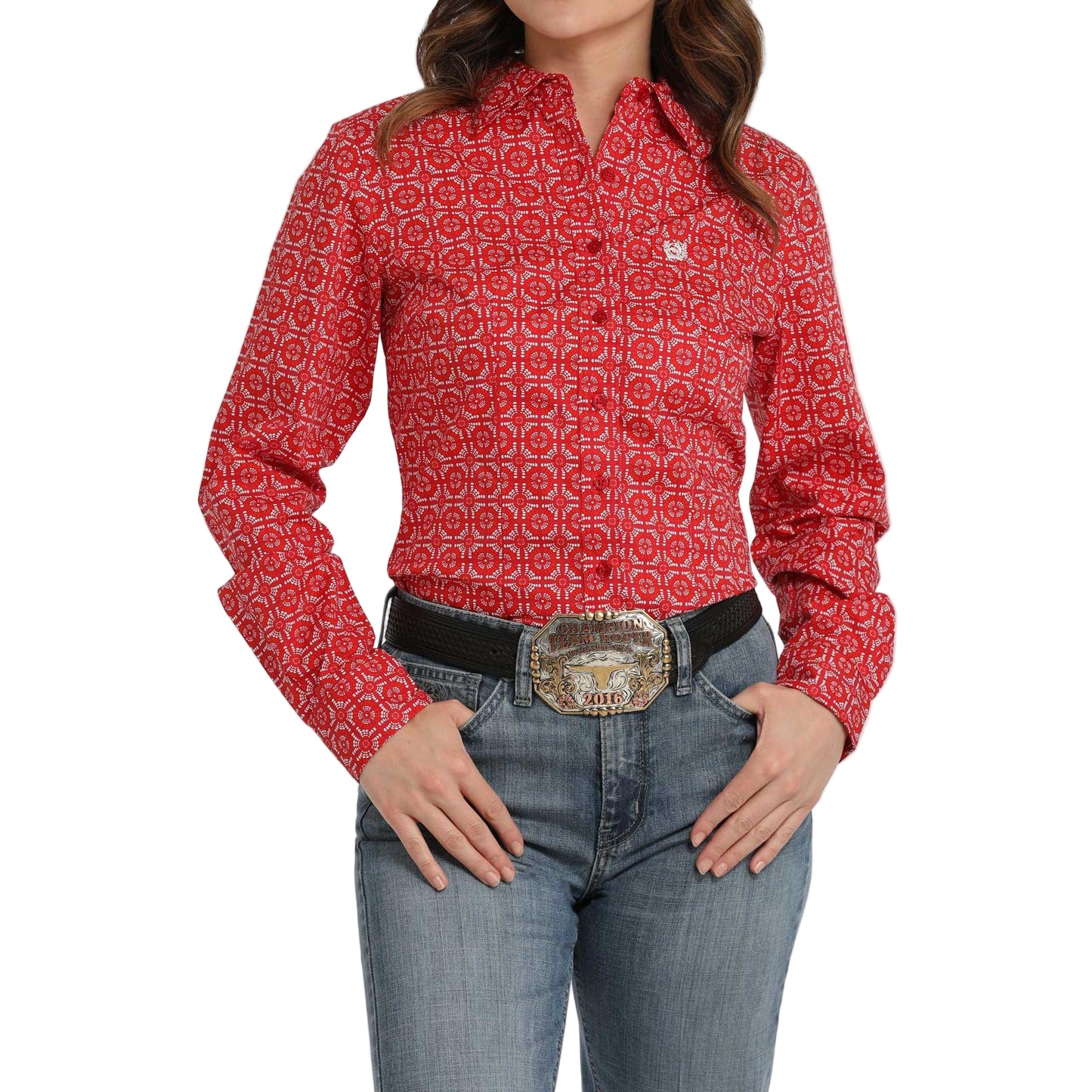Cinch Women's Long Sleeve Print Shirt 725- Red