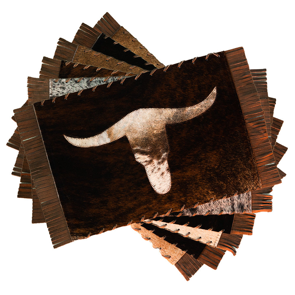 D2W Trading Plain Placemat with Longhorn- Laced with Fringe
