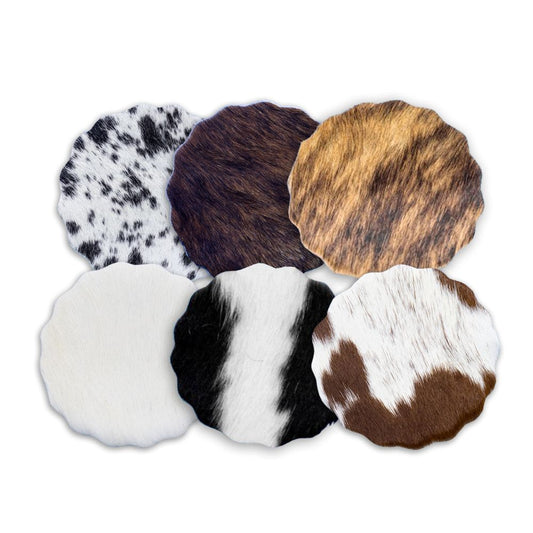 D2W Cowhide Coaster Round Wavy-Assorted Colours