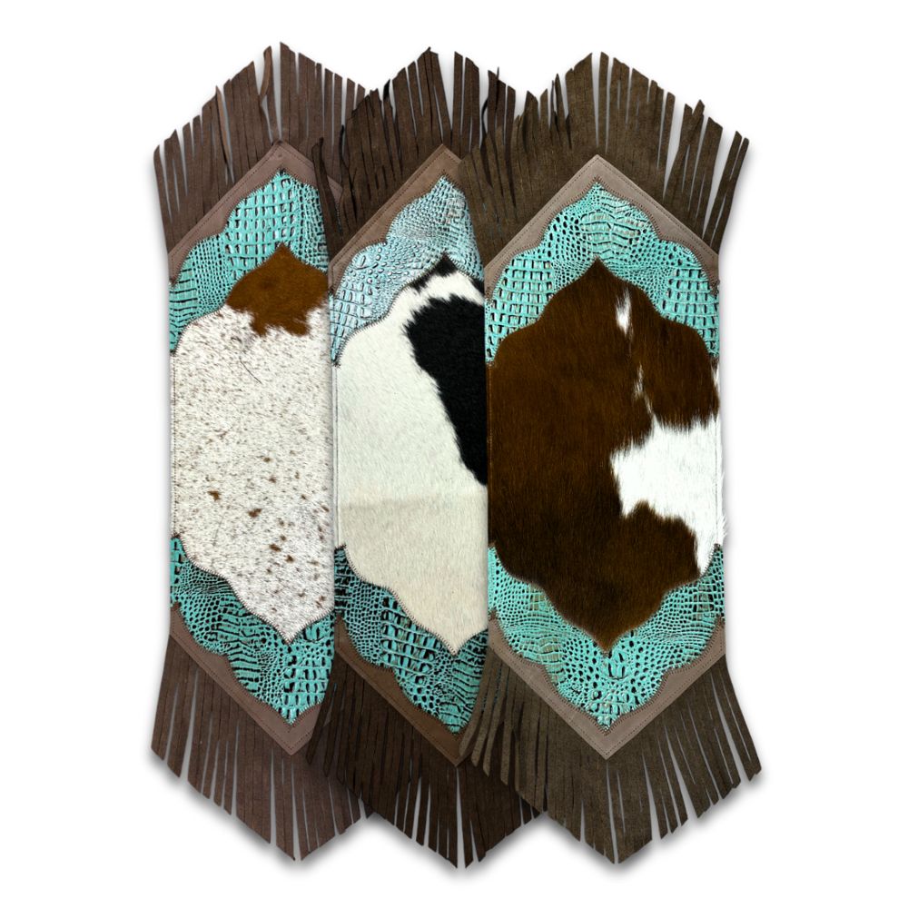 D2W Trading Mini Table Runner Model 2 - Croc Turquoise with Fringe