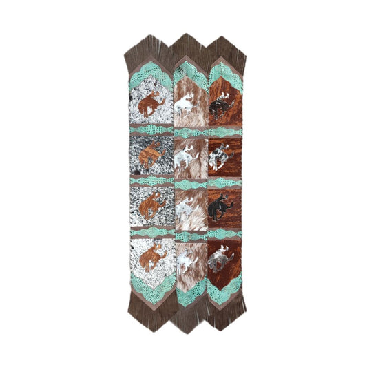 D2W Trading Table Runner Bucking Horse with Fringe- Croc Turquoise