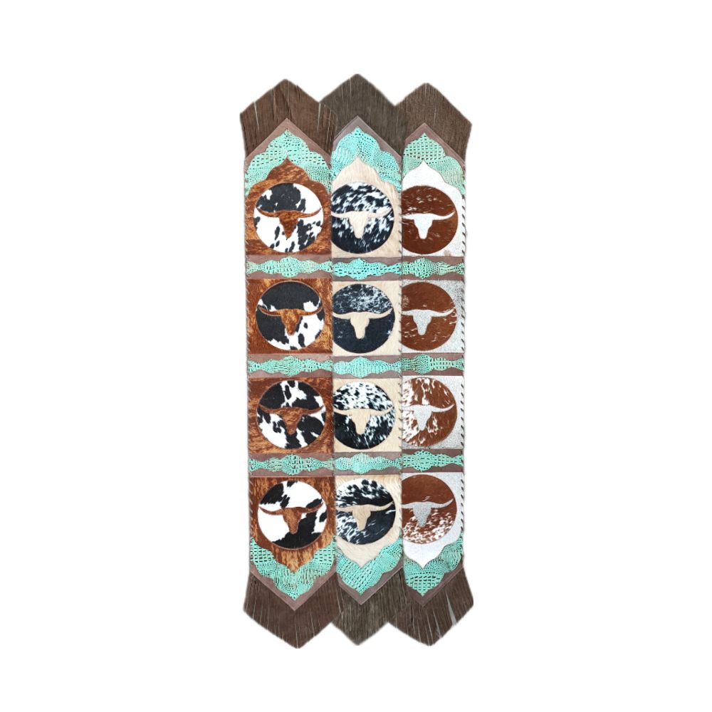 D2W Trading Table Runner Model 2 Longhorn with Fringe Detail- Croc Turquoise