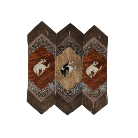 D2W Trading Mini Table Runner Bucking Horse with Floral Details and Fringe- Tan - Irvine Tack & Western Wear