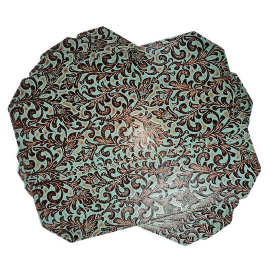 D2W Trading Floral Leather Embossed Placemat- Turquoise