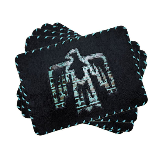 D2W Trading Thunderbird Embossed Navajo Laced Border Placemat- Turquoise